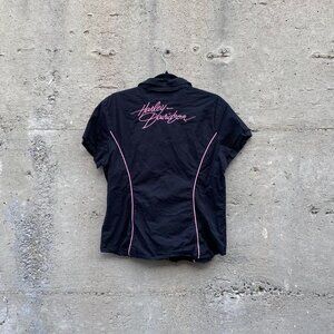 Harley Davidson short sleeve black zip-up top